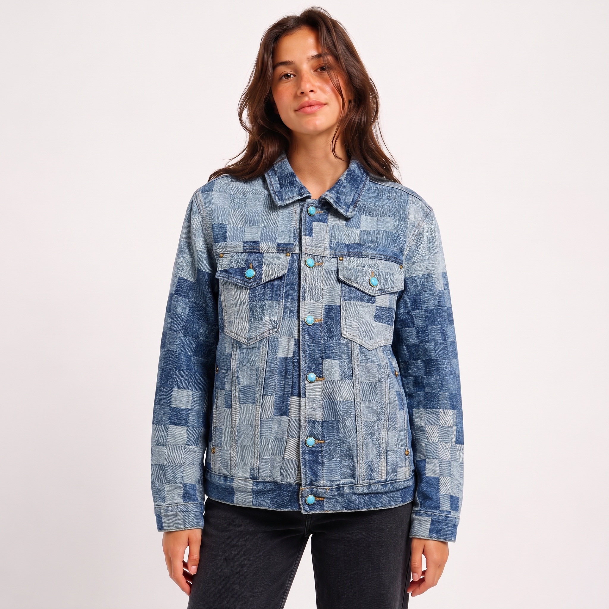 Campera de jean diseño cuadros