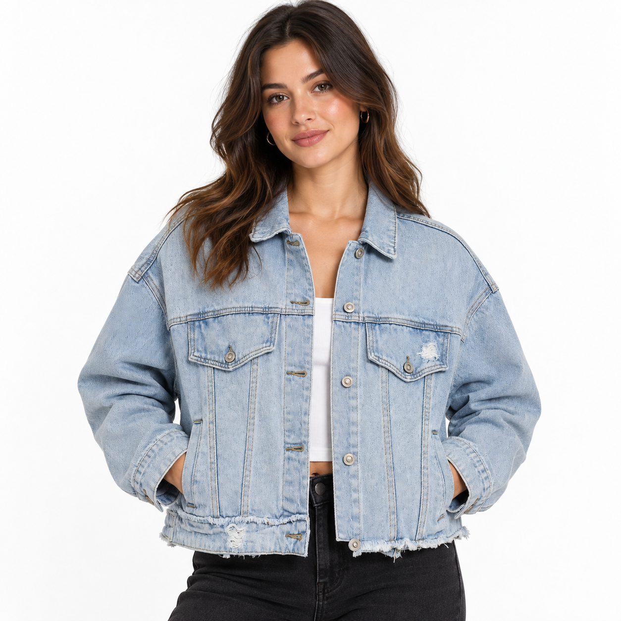 Campera de jean manga globo