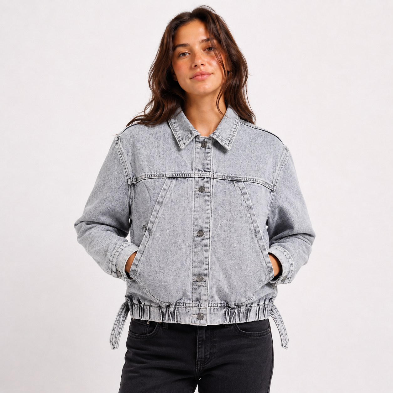 Campera de jean con elástico botones atras