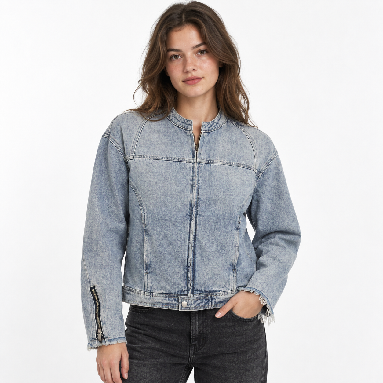 Campera de jean de diseño c/cierre