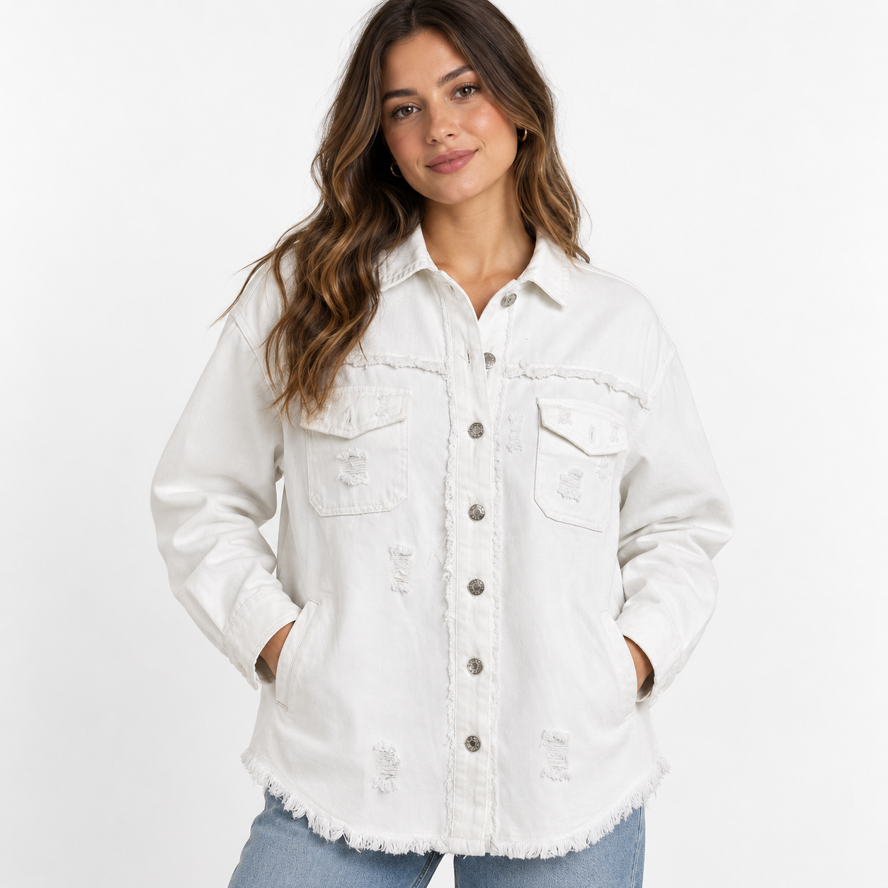 Campera de jean blanca con roturas